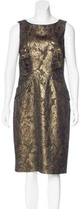 David Meister Metallic Brocade Ruched Dress