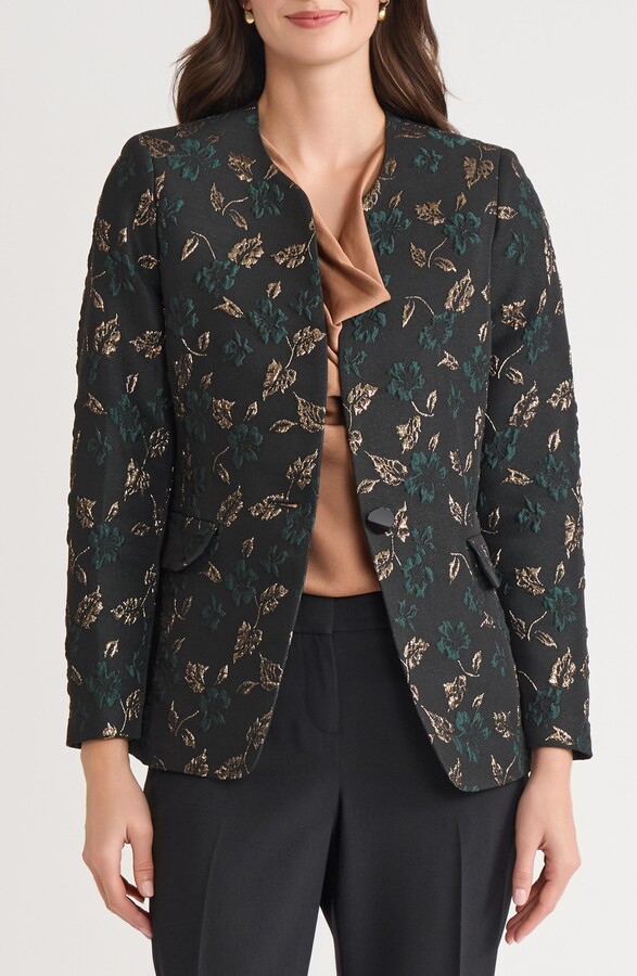 Kasper Print One-Button Blazer