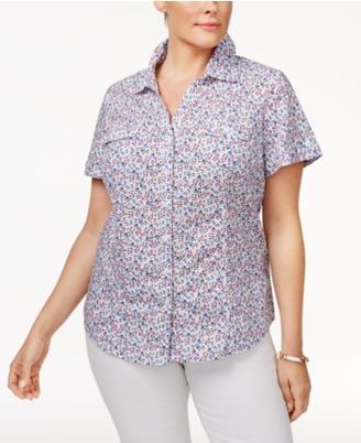 Karen Scott Plus Size Textured Short-Sleeve Shirt, Created for Macy's