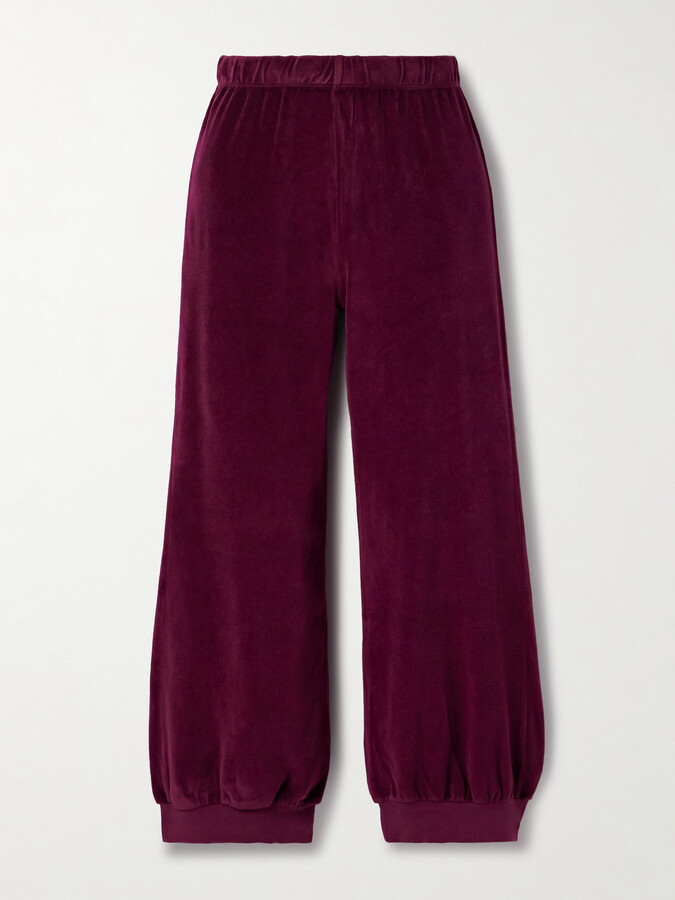 Suzie Kondi - Tosk Cropped Cotton-blend Velour Track Pants - Burgundy