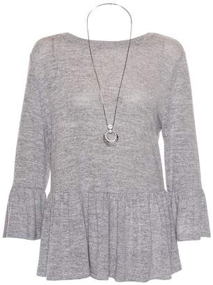 Quiz Grey Light Knit Ruffle Necklace Top