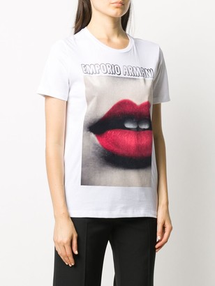 Emporio Armani lips print round neck T-shirt