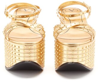 Valentino Garavani Micro-studded Nappa-leather Platform Sandals - Gold