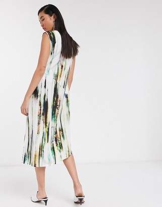 NATIVE YOUTH midi slip dress with full skirt in abstract print satin