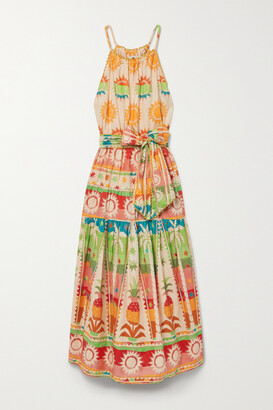 Farm Rio Belted Tiered Printed Cotton Maxi Dress - medium