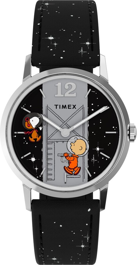Timex Men's Peanuts Marlin 34mm Watch - Black Two- Piece Quick Release Black Dial Stainless Steel Case