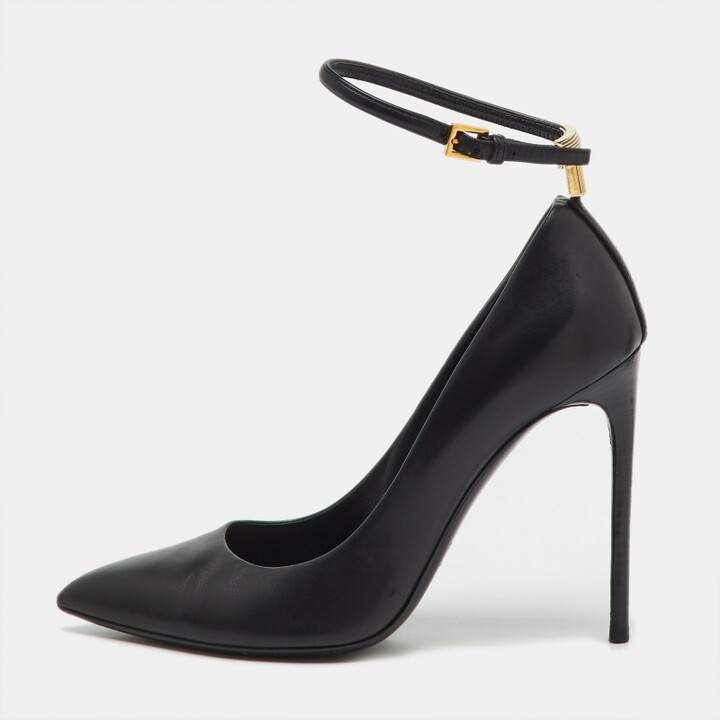 Tom Ford Black Leather Pointed Toe Ankle Strap Pumps Size 38