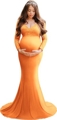 IBTOM CASTLE Pregnant Women Photography Elegant Mermaid Long Dress Long  Sleeve Off Shoulder Lace Maternity Pregnancy Wedding Party Ceremony Baby  Shower Maxi Tailing Gown for Photo Shoot Pink M - ShopStyle
