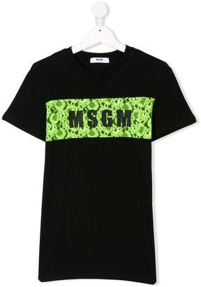 MSGM Kids lace insert logo T-shirt