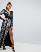Thumbnail for your product : Club L London rainbow sequin wrap front maxi dress