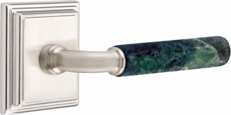 Emtek Select Privacy Leverset, Wilshire Rosette, R-Bar Stem, Green Marble Handle, LH-6" W x 6" L