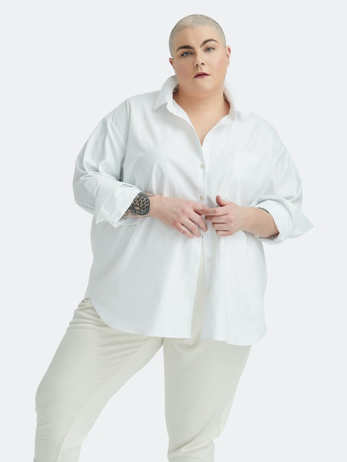 plus size white button down