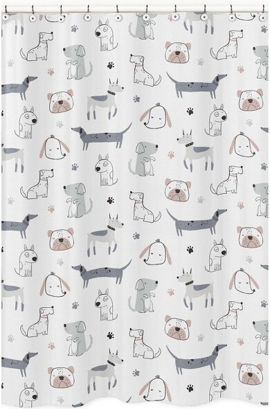 Sweet Jojo Designs SweetJojoDesignsBoy,Girl,Unisex/GenderNeutralShowerCurtain72in.x72in.CartoonPuppyGreyTaupeandBlue