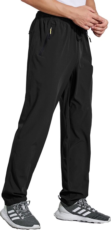 Mens Workout Athletic Pants Elastic Waist Waterproof Lightweight Jogger Running Pants for Men with Zipper Pockets 