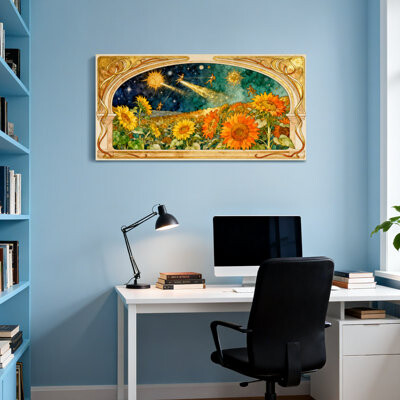 Everly Quinn Fashion Sunflowers Sky Stars Figures Frame Artistic Design