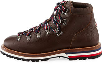 Moncler Peak Leather Lace-Up Ankle Boot, Dark Brown