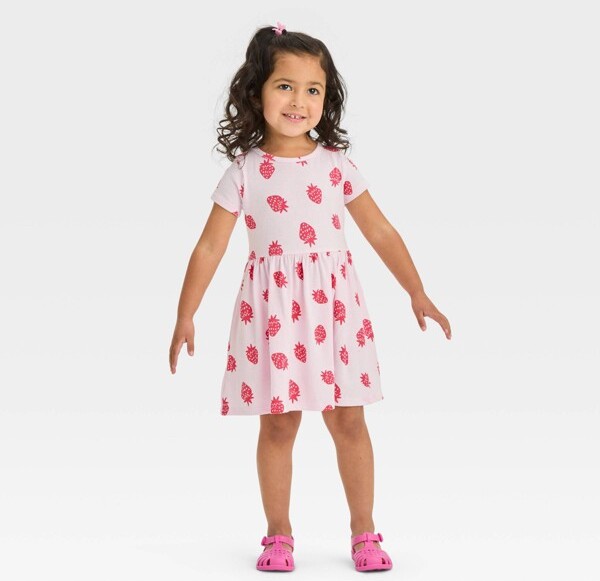 Cat & Jack Toddler Girls' Strawberry Short Sleeve Dress Pink ShopStyle