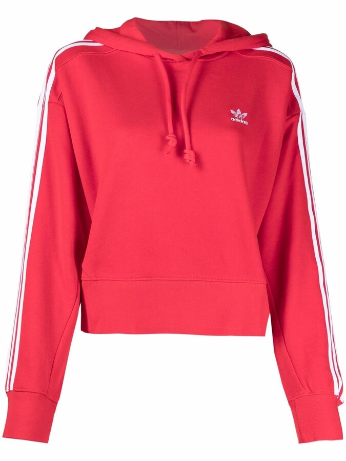 Red zip up hoodie with white stripes on sleeves Clearance