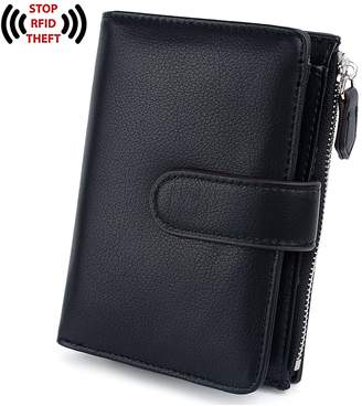 UTO RFID Wallet for Women PU Leather Blocking Teck 15 Card Holder Organizer Zipper Coin Pocket Purse Snap Closure B Black CA