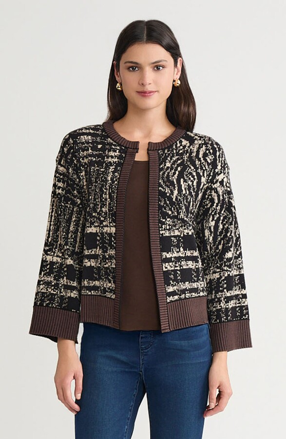 Ming Wang Relaxed Contrast Trim Cozy Knit Cardigan