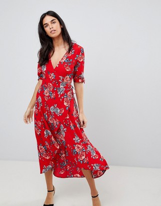 red floral dress midi