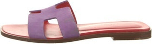 Hermes Oran Slides Purple Suede Crossover Straps