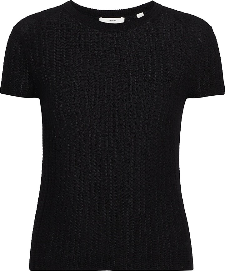 Vince Women's Waffle Knit Short-Sleeve Sweater - Black - Size Large