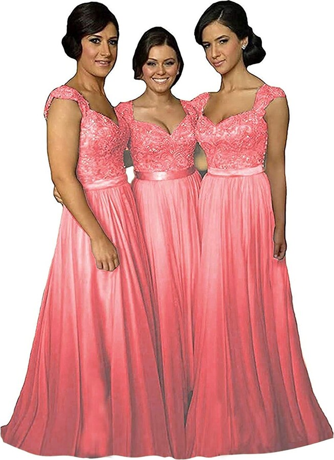 coral pink long dress