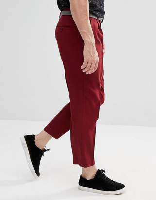 Hatch ASOS DESIGN ASOS Tapered Smart Pants With Pleats In Burgundy Cross Nep