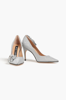 Sergio Rossi Crystal-embellished glittered leather point-toe pumps