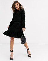 Thumbnail for your product : Object suede smock frill mini dress in black