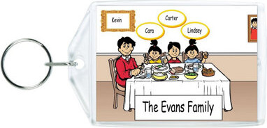 Printed Perfection Personalized Family Dinner - Single Dad 1 boy 2 girls Acrylic Key Chain