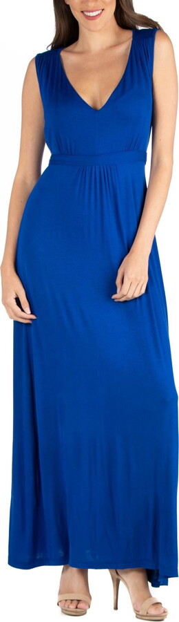 24/7 Comfort Apparel Women’s V Neck Sleeveless Maxi Dress with Belt