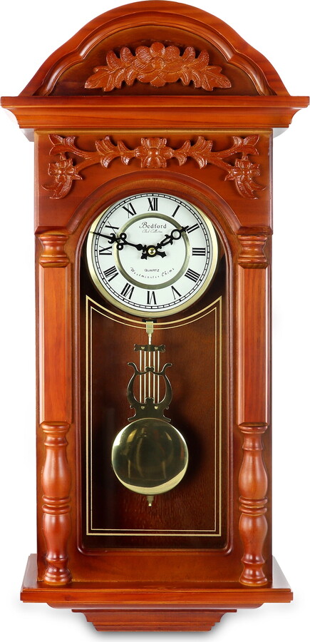Bedford Clocks Bedford Clock Collection 27.5" Antique Chiming Wall Clock with Roman Numerals in a Padauk Oak Finish