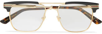 Gucci Endura Square-Frame Gold-Tone and Acetate Optical Glasses - Men - Gold