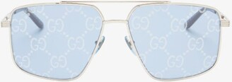 Gucci Eyewear Gg Logo-lens Aviator Metal Sunglasses - Silver Multi