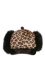 Thumbnail for your product : DSquared 1090 Leopard Printed Wool Hat With Lapin Fur