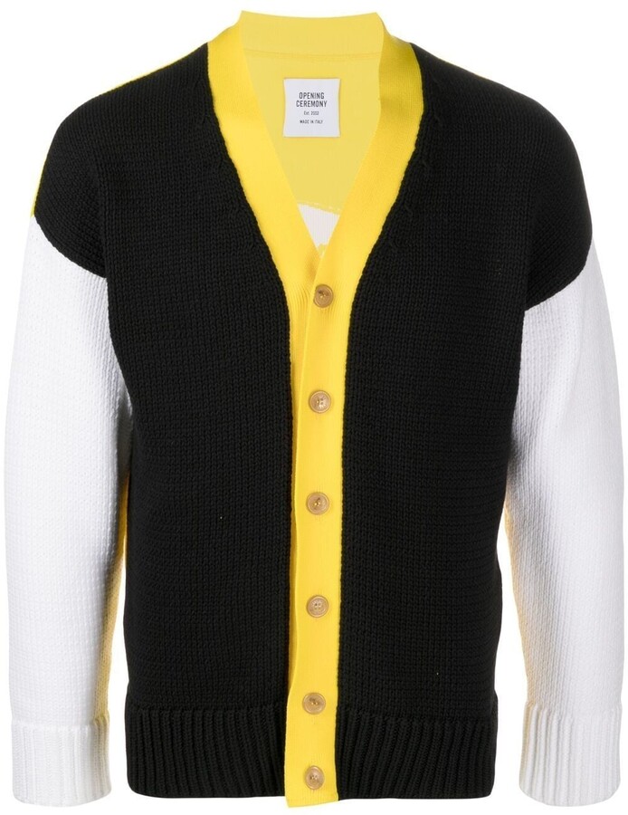 YUELANDE Mens Color Block Button Front Long Sleeve Knitted Cardigan
