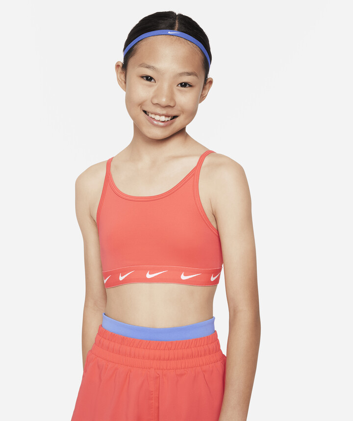 Nike Dri-FIT Swoosh Luxe Big Kids' (Girls') Sports Bra in Grey