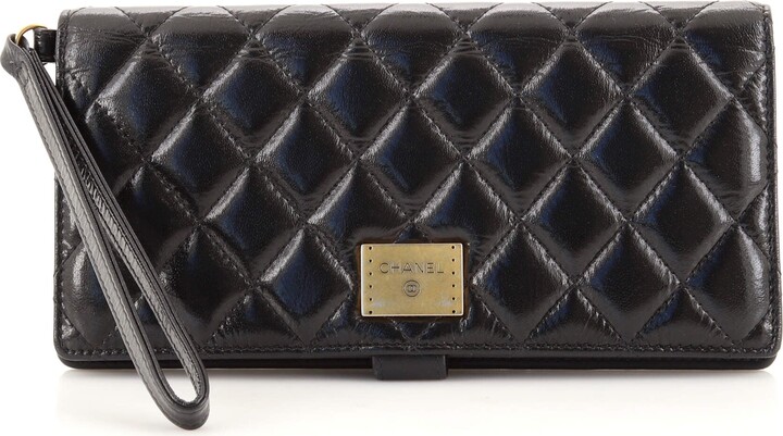 Chanel Logo Plate Bifold Wallet Quilted Shiny Aged Calfskin Long - ShopStyle
