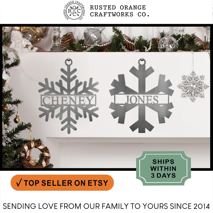 Monogram Snowflake Door Hanger Metal Christmas Wall Art