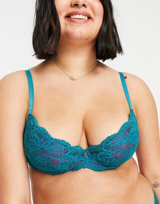 Ann Summers Curve Sexy Lace Planet nylon blend plunge bra in teal and purple - DGREEN