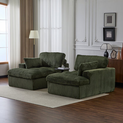 Mercer41 Double Chaise Lounge Chair IndoorOversized Upholstered Sleeper Cloud CouchDeep Seat Luxury Sofa BedSectional Sofa Chaise Love-seatCorduroy Reading