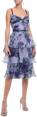 Marchesa Notte Notte Tiered Twist-front Floral-print Organza Dress