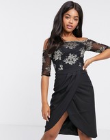 Thumbnail for your product : Chi Chi London contrast lace wrap skirt dress in black