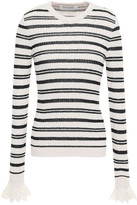 Thumbnail for your product : Philosophy di Lorenzo Serafini Lace-trimmed Striped Ribbed Cotton-blend Sweater