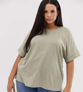 Thumbnail for your product : ASOS DESIGN Curve oversized boyfriend t-shirt with roll sleeve in khaki