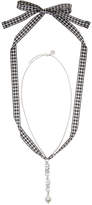 Miu Miu Silver Logo Pearl Charm Necklace