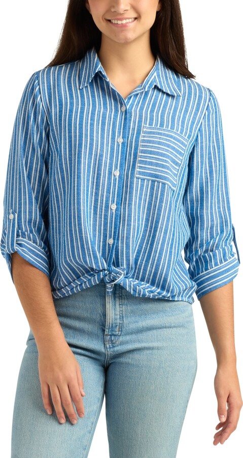 BCX Juniors' Striped Collared Button-Up Shirt