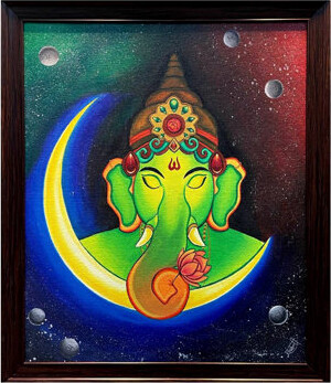 Exotic India Portrayal Ganesha On Moon | Acrylic On Canvas | Roshni Jashnani